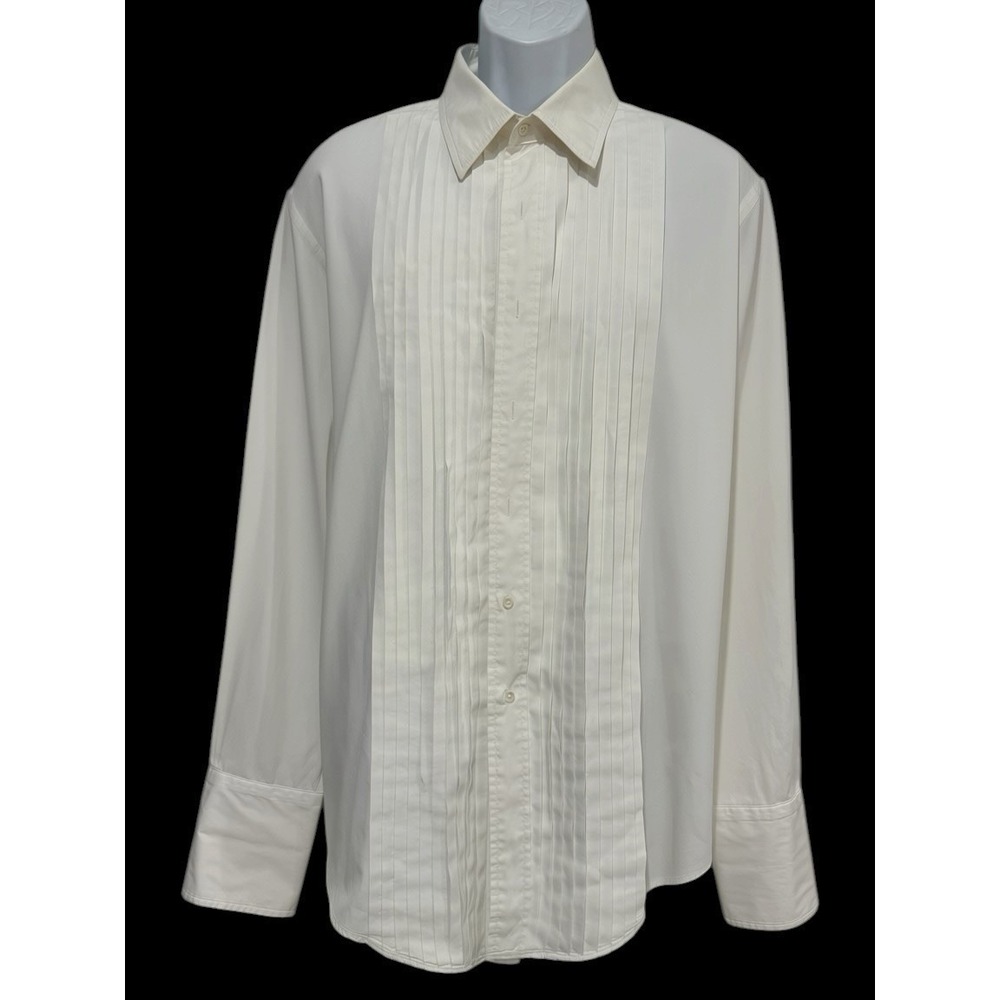 VTG Brooks Brothers Makers Tuxedo Shirt 17.5-5 Pleated French Cuff Stud Front